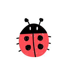 Cute crayon doodle ladybug vector. Kawaii hand drawn ladybird insect cartoon clipart isolated. © WhimsyCharmery