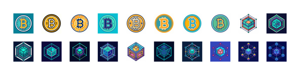 Fototapeta premium Colorful geometric icons representing different emotions - Bright, stylized vector icons showing diverse moods like happiness, surprise, love, and energy in a flat design style for digital use.