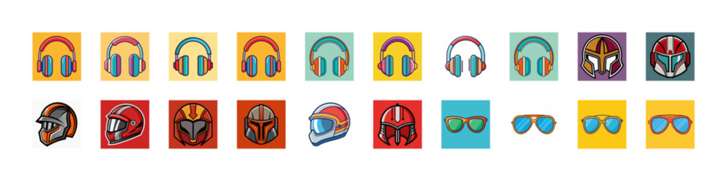 Colorful social media icons set with headphones - Bright and modern flat icons representing social media platforms and music, including headphones for multimedia use.