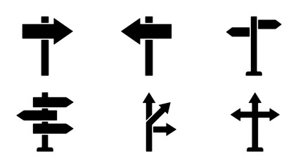 Directional Signpost Icons, Navigation Arrows Set, Road Signage Symbols, Wayfinding Graphics © Galib
