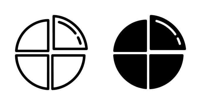 Pie Chart Icons Set, Simple Circle Graph Vector Graphics, Data Analysis Visuals, Business Statistics Symbols