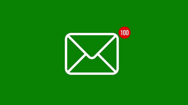 Email icon notification animation with a red counter going up to 100 on a green background