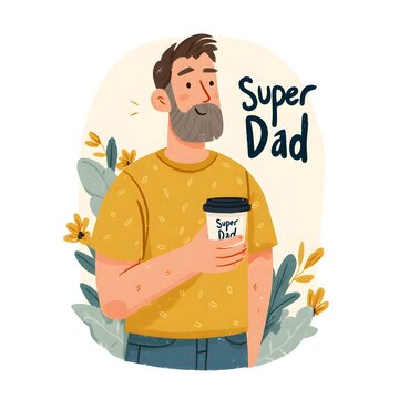   
Celebrating Fatherhood with Cheerful Super Dad Vector Illustration