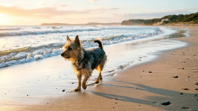 australian terrier at bondi beach sydney morning sunlight video