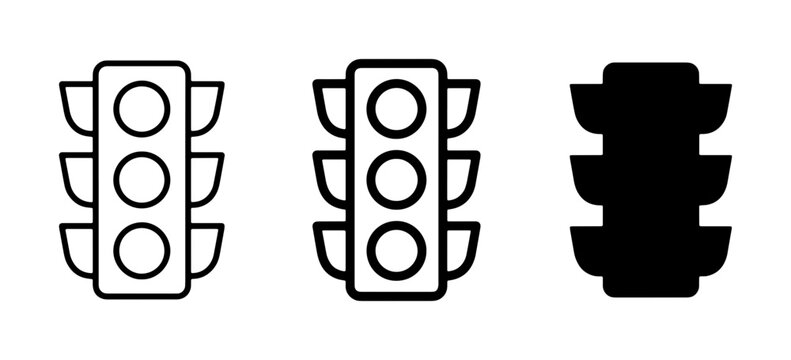 Traffic Light Icons: Signal Control, Safety, and Navigation Symbols. Set of 3.