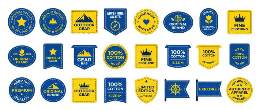Vintage apparel labels and outdoor gear badge collection