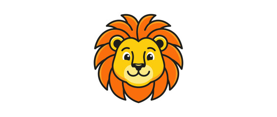 Cute cartoon lion head mascot with orange mane and friendly smile © nanas