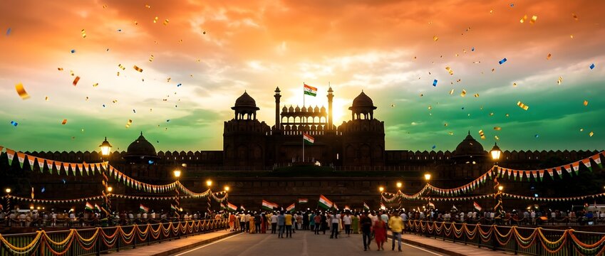 India Independence Day: Red Fort decorated at sunset with patriotic crowd