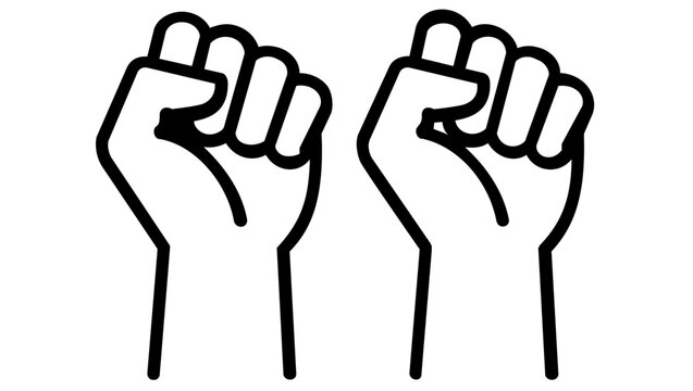 Twin Raised Fists Bold Outline Vector Icon Illustration - Energetic Symbol of Celebration, Unity, and Collective Support for Fans, Cheering Events, and Community Empowerment