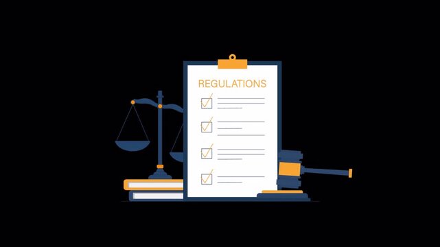 Animated Legal Regulations Checklist with Gavel and Scales - Transparent