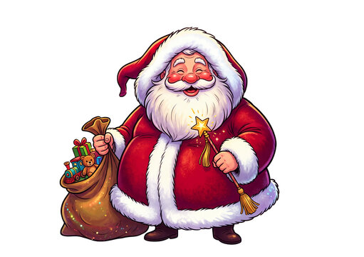 Sympathischer Cartoon Weihnachtsmann: Illustration freigestellt vor wei&szlig;em Hintergrund