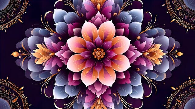 Luxury Purple Floral Mandala Pattern | Elegant Symmetrical Botanical Digital Art
