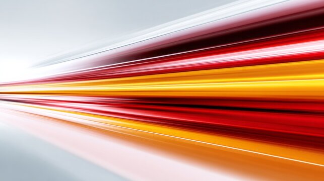 Streaks of red and yellow light move rapidly forward on a bright background.
