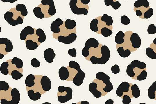 Seamless animal print pattern of leopard or jaguar spots in tan and black on a light cream background.