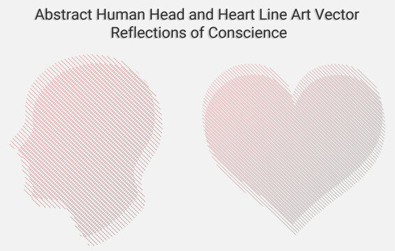 Abstract Human Head and Heart Line Art Vector Reflections of Conscience