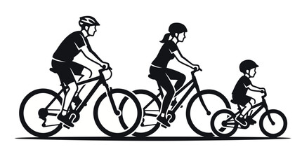 Obraz premium Family cycling, bicycle riders, parent child bike ride, black silhouette icons