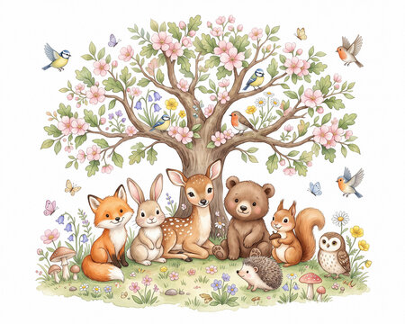 Cute watercolor animal illustrations and clipart collection for kids nursery, alphabet elements, forest animals, and playful designs