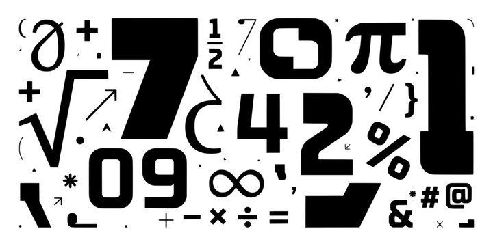 Numbers and Symbols Form an Abstract Pattern with Mathematical and Typographic Elements Featuring Typography, Math, Design