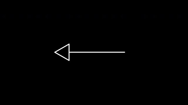 Arrow pointer animation with transparency, alpha channel slowly draws itself, moves slightly to the left then fades out. 4K minimalist left-facing arrow motion graphic for presentation and web UI.
