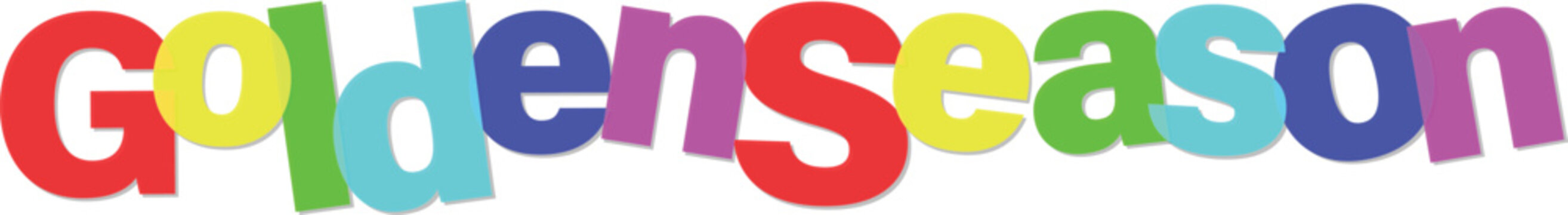 Colorful multicolored text logo with word Goldenseason in large letters  vibrant rainbow colored font