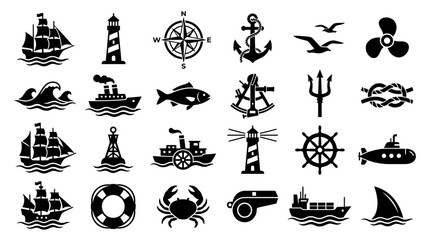Nautical Icons Collection: Ships, Lighthouses, Anchors, and Marine Symbols © nanik