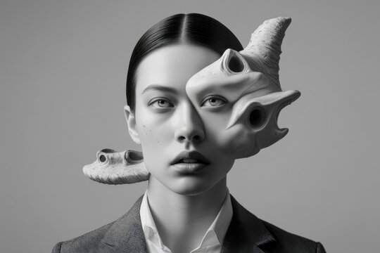 Strange art odd expression contemporary surreal creative unusual portrait of woman AI Generative