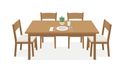 Fototapeta premium A Clean and Simple Wooden Dining Table with Four Chairs and a Centerpiece
