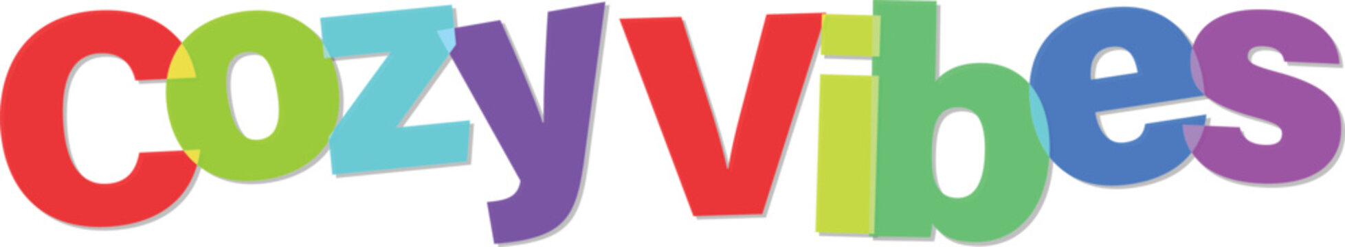 Colorful text logo with multicolored letters and shadows  Cozy vibes expression in fun font