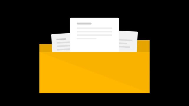 Flat Design Yellow Folder Icon with White Document Motion Graphics Background Loop
