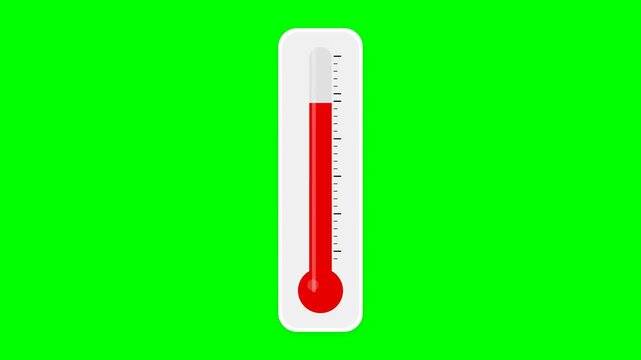 Flat Animated Thermometer Rising Red Mercury Animation on Green Screen Background