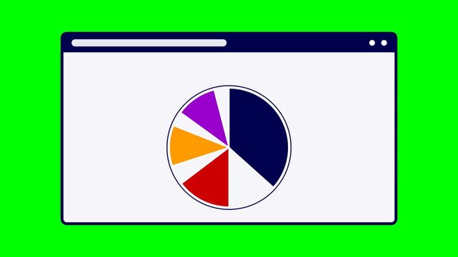 Animated Web Browser Window with Circular Progress Chart Loop on Green Screen