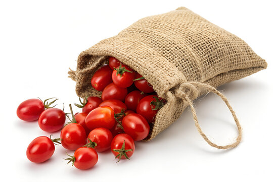Cherry Tomato Sack, Burlap Bag Tomatoes, Fresh Cherry Tomatoes, Spilled Tomato Sack, Rustic Vegetable Bag