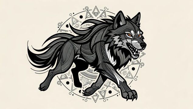 Detailed illustration of a wolf created using Intricate graphic patterns