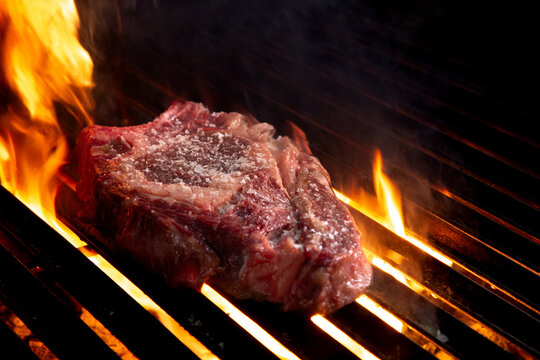 Carne sobre parrilla y fuego