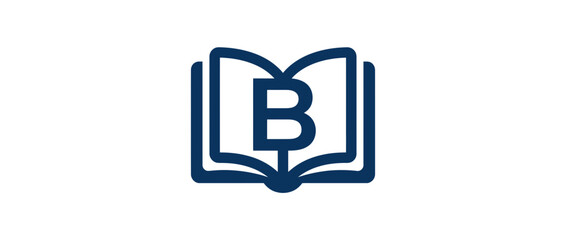 Minimalist navy blue open book symbol featuring the letter b © ninis