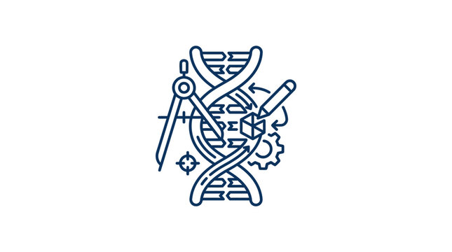 Synthetic biology icon with dna helix and drafting tools