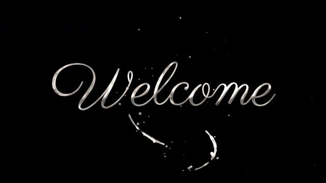 Elegant silver welcome text animation on black background