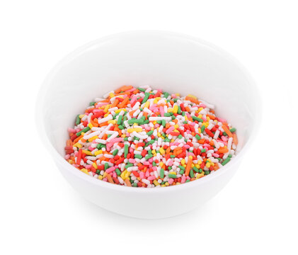rainbow mix cake decors isolated on white.