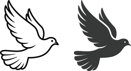 Fototapeta premium Flying Dove Bird Icons Collection, Peace Symbol Vector Set for Nature Freedom Design Elements Editable Graphics