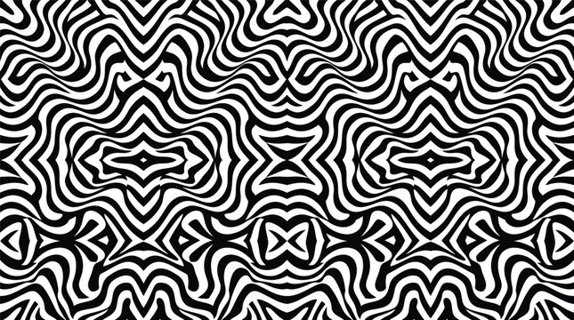 Optical illusion wave pattern black and white repeating design