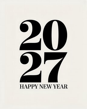 Happy New Year graphic design featuring year 2027 in bold typography