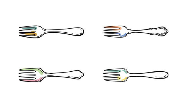 Four decorative eating utensils in simple illustration style