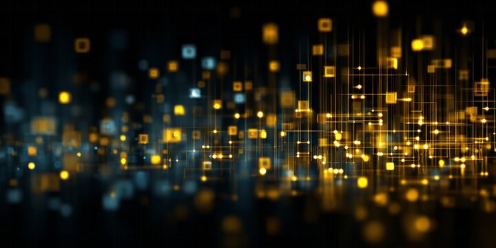 Glowing abstract network of digital connections and data points.
