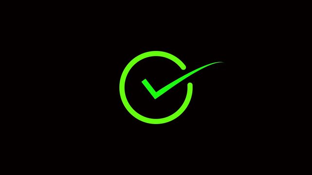 right check mark icon on black background. isolated tick mark or confirm icon animation, check mark sign, verify complete sign, approved, success, select tick, approved, yes icon signs.