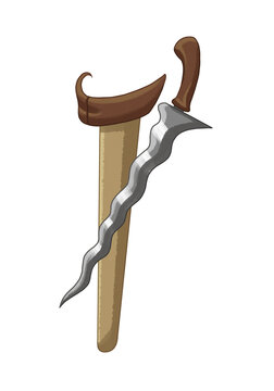 Ancient weapon: Keris illustration with watercolors.