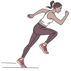 Obraz premium Of a woman running in a sprint position, wearing athletic leggings and a tank isolated on a white background