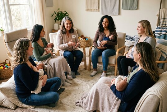 Nurturing new mothers share experiences in a warm breastfeeding support gathering
