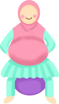 Pregnant Woman in Hijab Exercising on a Stability Ball