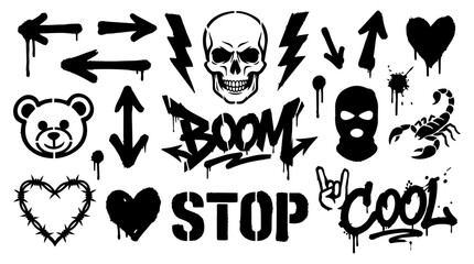 Graffiti Stencil Elements Set with Skull and Street Art Icons © Stock Master 