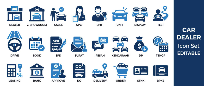 Car Dealer Icon Set: Sale, Finance, Delivery, and Service Icons